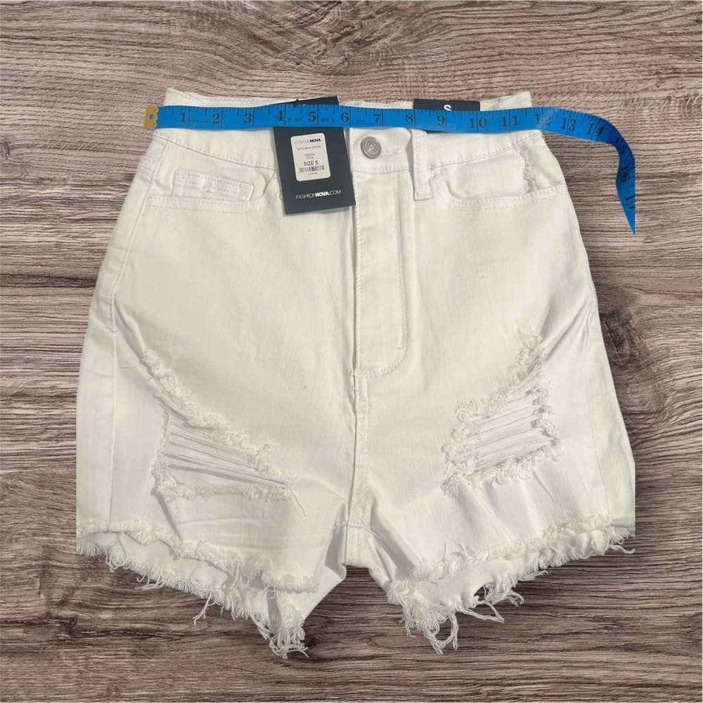 Fashion Nova White Distressed Jean Shorts - Picture 5 of 7